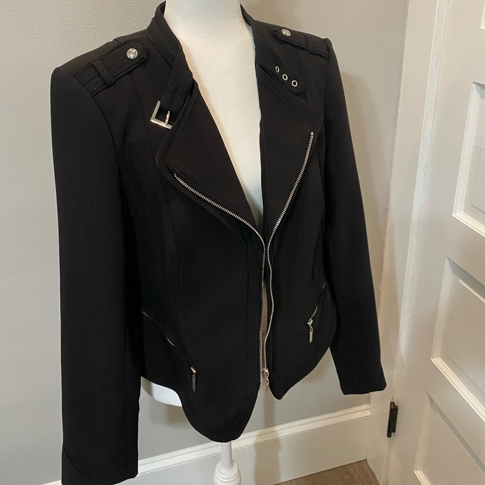 Pristine White House Black Market Moto Blazer Jacket sz 16 So Chic!!